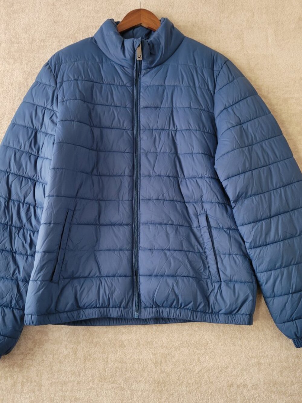 True Religion Quilted Puffer Jacket Large Mens Blue Teal Full Zip Casual Reg Fit